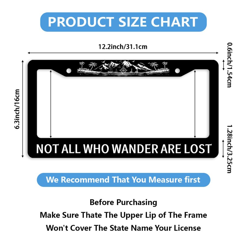 Not All Who Wander are Lost License Plate Frame Mountains