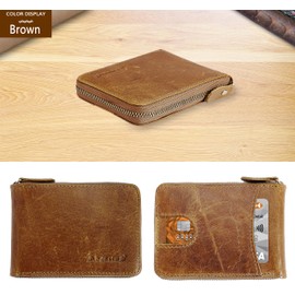Admetus Men's Zipper Wallet Leather Bifold Wallets Slim RFID Blocking Zip Around Credit Card Holder Compact Small Wallet brown6