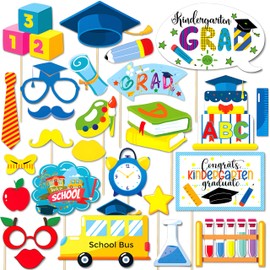 Qpout 26pcs Kindergarten Photo Booth Props,Funny Preschool Graduation Selfie Props Class of 2025,Congrats Grad Celebrations Party Favors Supplies Decorations