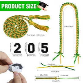 Graduation Ribbon Lei Class of 2025 Handmade Braided Necklace Honor Cord with Tassel Grad Lei Kit for Graduate Women Men High School College Grad Party Supplies(Gold+Green)