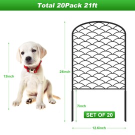 Skcoipsra Decorative Garden Fence 20 Pack, 24in(H) x 21ft(L) Animal Barrier Fence, Rustproof Metal Fencing for Yard, Dog Rabbits Wire Section Garden Edging Border for Yard Patio Garden, Arched