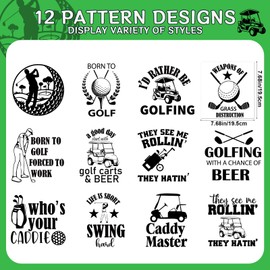Falueqg Golf Iron on Transfers for Tshirts - 12Pcs Dtf Transfers Ready to Press, Golfing Iron on Decals Patches, Golfer Sports Game Day Heat Sublimation Stickers for DIY Tshirts Clothing Bags