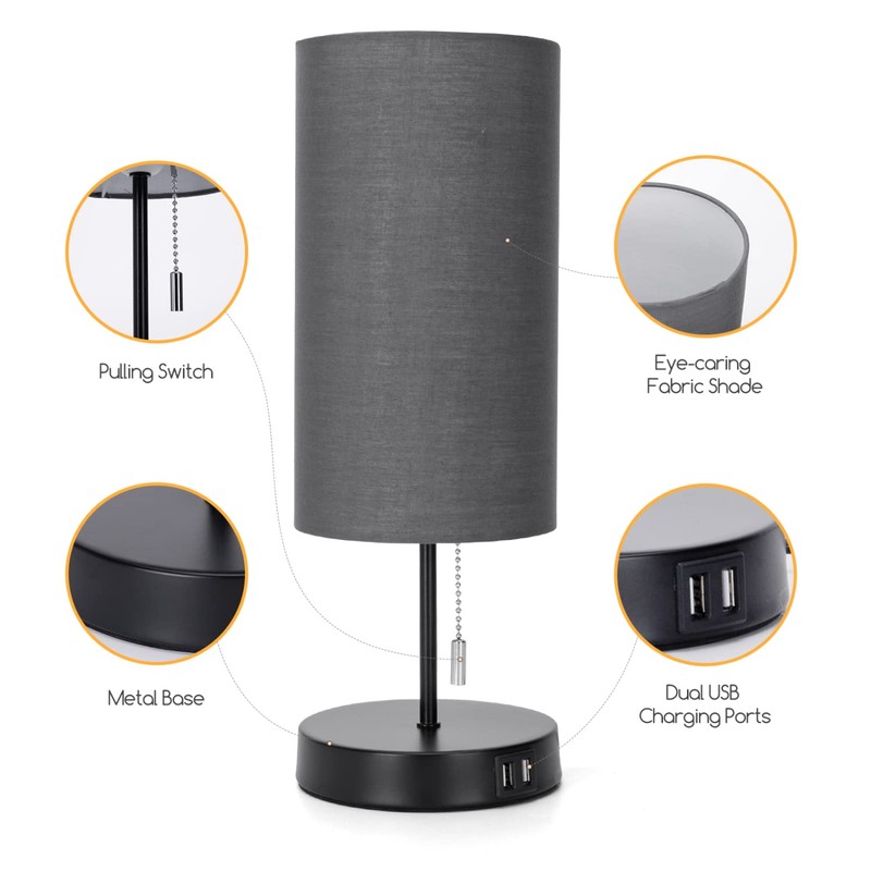 Aigostar Bedside Lamp with 2 USB Charging Ports, E27 Table