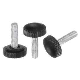 sourcing map 50pcs M4 x 20mm Metric Male Thread Knurled Knobs, Thumb Screw Clamping Knobs Grip Plastic Handle Hand Knobs with Threaded Stud, Black