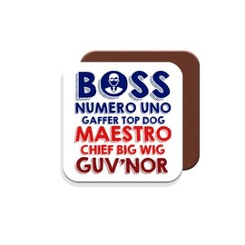Gift Coaster for Boss/Manager - Boss Numero Uno Gaffer Top Dog Maestro Chief Big Wig Guv'Nor - Giftset - Made by MUGGZ in The UK