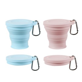 happykau Folding Cup with Lid, 6.1 fl oz (180 ml), Multi-functional, Heat Resistant, Convenient to Carry, Stylish, Tableware, Lightweight, For Traveling, Camping, Commuting, Outdoor Activities (Pink + Blue)