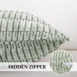 Softalker Throw Pillow Covers 22x22 Inch, Set of 4, Corduroy Soft Striped Farmhouse Boho Pillow Cover, Modern Decorative Cushion Pillow Case for Couch Sofa Bedroom Living Room(Beige/Green)