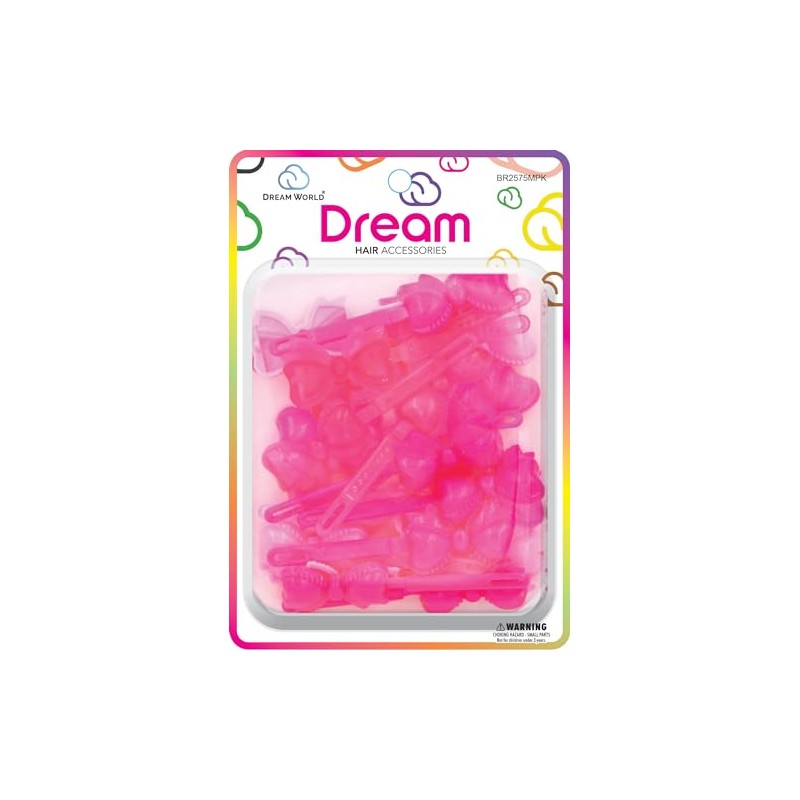 Dream World Self Hinge Barrette Ribbon Pink Mix 24 Piece