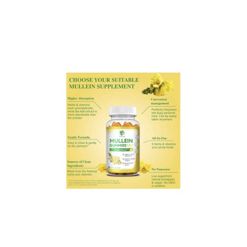 Lukarre 9 in 1 Mullein Gummies.Lung Cleanse,Mullei