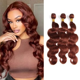 Leruikair Human Hair Bundles 22 24 26 Inch Reddish Brown Body Wave Bundles Human Hair Brazilian Color 33 Copper Red Unprocessed Brazilian Soft Quick Weave Hair for Black Women