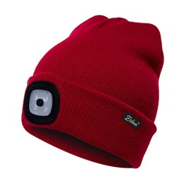 Etsfmoa Unisex LED Beanie Hat with Light, Gift for Men and Women USB Rechargeable Winter Knit Lighted Headlight Hats Headlamp Torch Skull Cap (Red)