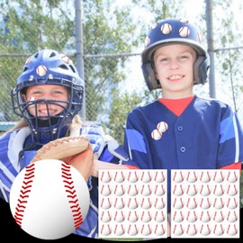 200 Pieces 8 Sheets Baseball Award Decal Set Baseball Vinyl Stickers 1" Small Self Adhesive Baseball Helmet Stickers for Laptops, Cars, Scrapbook, Phones, Batting (Simple Style)