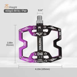 MZYRH Mountain Bike Pedals,3 Bearings Bicycle Pedals,Aluminum 9/16" MTB Pedals Bicycle Flat Pedals for Road Mountain BMX MTB Bike (Black Purple)