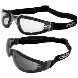 Global Vision 2 Pair Ideal Foam Padded Riding Motorcycle Safety Goggles ANSI Z87.1 Black with Clear & Smoke Lenses