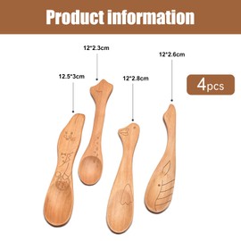 4Pcs Wooden Spoons, Flatware Baby Spoon Set Honey Coffee Tea Powder Spoon Serving Toddler Spoons for Cook Outdoor Restaurant