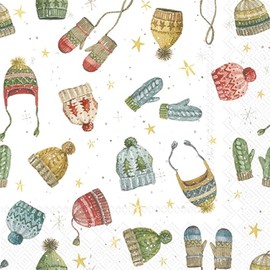 IHR Ideal Home Range Party Napkins Disposable 3-Ply Paper Lunch Napkin Pack, 6.5" x 6.5", Hats And Gloves, 20-Count