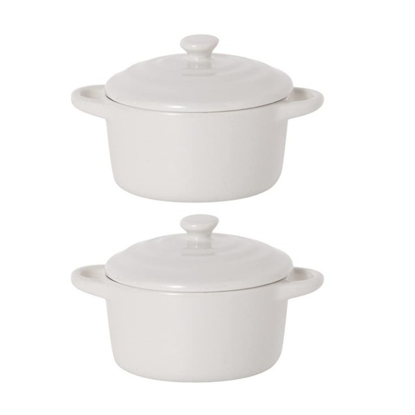 Luxshiny 2Pcs Ceramic Soup Bowls with Double Handles Lids Porcelain Serving Bowl French Onion Soup Small Stew Pot Egg Steam Bowl 230ml