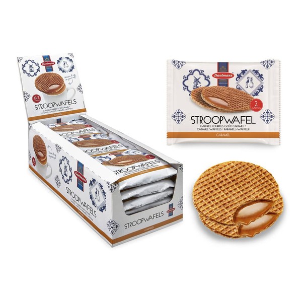 DAELMANS Stroopwafels, Dutch Waffles Soft Toasted, Caramel, Office Snack, Jumbo Size, Kosher Dairy, Authentic Made In Holland, 18 2-pack Stroopwafels Per Box, 2.75oz each