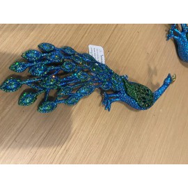 Peacock glitter Christmas ornaments set Of 2 blue and green sparkly new