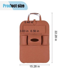LAINLOY Felt Car Seat Back Organizer, Kick Mats Car Back Seat Protector for Kids, 6-Pocket Storage for Tissue, Box, Pen, Toy, Automobile Road Trip Accessories for SUV, RV, Truck (Brown)