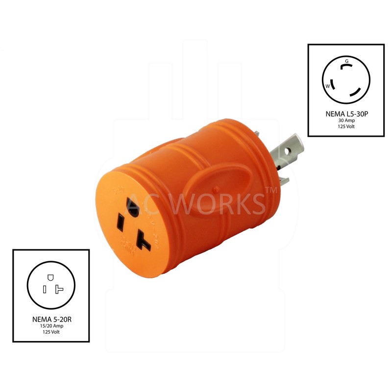 AC WORKS Shore Power Adapters (L5-30 30A Locking to 15/20A