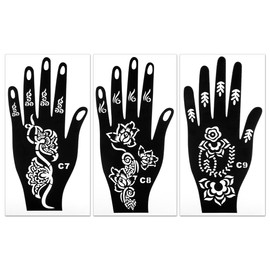 Thyonta 3PCS Hand Tattoo Stencil Indo-Nepalese Black Openwork Henna Tattoo for Airbrush Coloring Art Three-Dimensional Paper Sculpture (C)