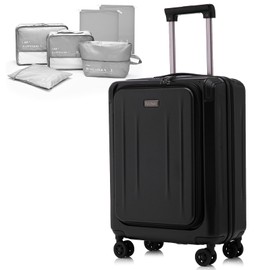 Premium Carry On Luggage, 20 Inch Top Opening Aluminum Frame Lightweight Airline Approved ABS+PC Hard Shell Suitcases with Silent Wheels, TSA Lock, Front Pocket and Wet-dry Separated Six-piece Set