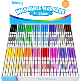 Toidgy 320 PCS Washable Markers for Kids, Colored Markers Bulk for School, Thin Marker Set in 16 Assorting Colors, Fine Line Marker with Conical Tip, Back to School Supplies, Classroom Must Haves