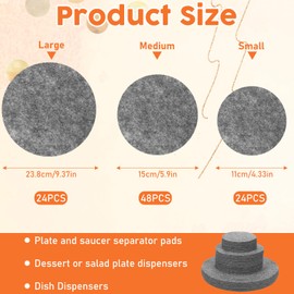Xthrotsenk 96 Pcs Plate Separators Storage China Plate Storage Dividers Felt China Containers Storage Dividers Protectors Thick and Soft Dish Round Pads for Packing Stacking Cookware(3 Size)