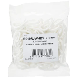 Merriway BH04576 (100 Pcs) White Plastic Curtain Hooks - Pack of 100 Pieces