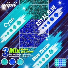 qiipii Diamantes de imitación de resina de cristal de 2 mm a 6 mm, serie azul, 3 colores, con pegamento de joyería B7000 para deslumbrar, manualidades, piedras de parte trasera plana, diamantes para