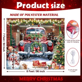 Christmas Garage Door Banner Cover Decorations,7 x 8 Ft Red Truck Christmas Snowman Tree Holiday Garage Door Outdoor Backdrop for Xmas Holiday Winter New Year Party Supplies