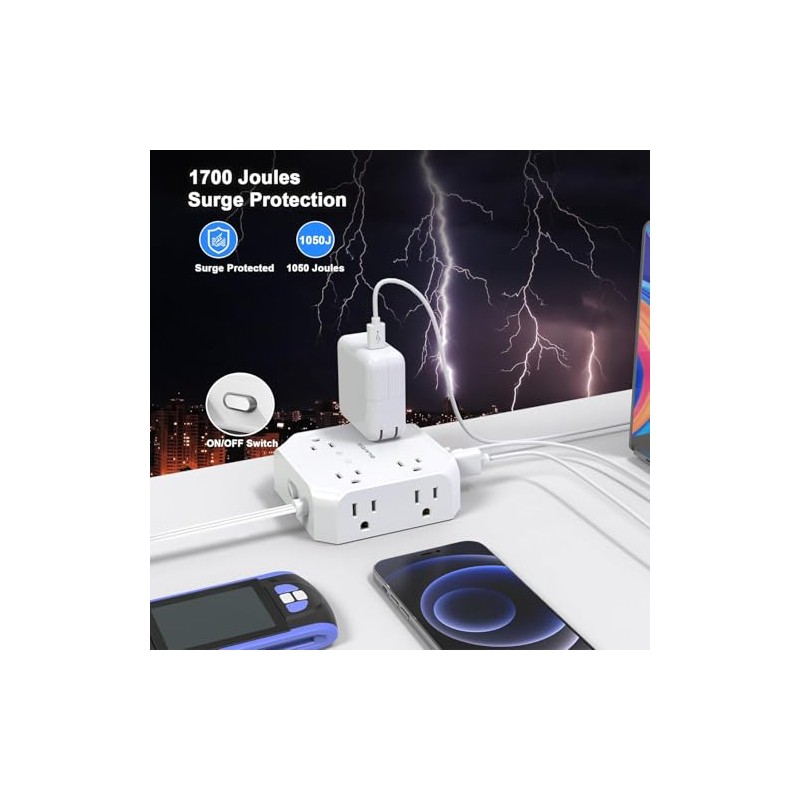 12 en 1 Regleta Multicontacto Extension USB, con 8 Salidas