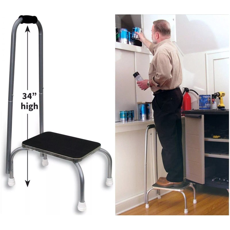 JSNY Medical Step Stool Non-Skid Steel Footstool with Handle Support