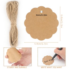 Pack of 100 Kraft Paper Gift Tags, with Jute String Hanging Labels for Wedding Gifts