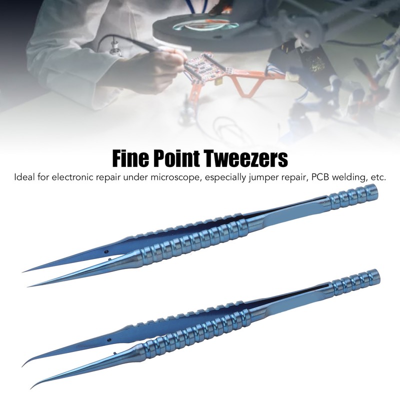 2 Pcs Fine Tipped Tweezers Straight Tip Bent Tip Titanium