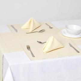 HOMESCAPES Set of 2 Placemats Cream 100% Cotton Ribbed Placemats Rectangular Fabric Washable Place Mats