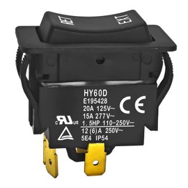 HY60D Rocker Switch - RET-EXT 20A 125VAC 4Pin Pushbutton Switch, (ON)-Off-(ON) Push Button Switch HY60D E195428