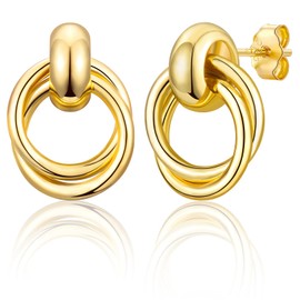 EPIRORA Sterling Silver Studs Earrings for Women,Hypoallergenic Chunky Double Hoop Earrings Gold Plated Silver Studs Earrings Birthday Christmas Gifts for Girls Women