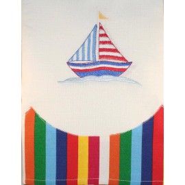 Newport Embroidered Nautical Sailboat Life Preserver Rainbow Curtain Val Or Tier - Valance 60Wx14L
