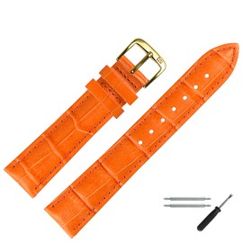Embossing, Orange Leather Watch Strap 18 mm Crocodile Alligator Grain, Bombage Replacement Strap with Spring Bars & Tools – Leather Strap – Lightweight Padding & Subtle Seam – Orange/Gold