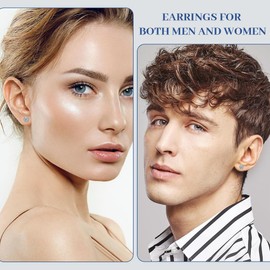 WOZNU Titanium Earrings with Screw Back, G23 Medical Stud Earrings, Hypoallergenic Health Stud Earrings, CZ Earrings for Sensitive Ears, Fashion Women Men Jewellery