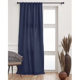Solino Home Cotton Linen Navy Curtain 84 Inch - 2 in 1 Hanging Style with Rod Pocket and Hidden Tab - Linen Curtain 52 x 84 Inches Long for Living Room, Bedroom, Indoor, Outdoor