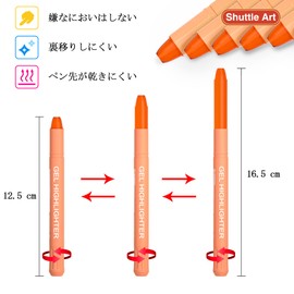 Shuttle Art Highlighters, Orange, Pastel Colors, Set of 5, Solid Fluorescent Markers, Fluorescent Crayons, Orange, Quick Drying, Non-Bleeding, Retractable Gel Ink, Transparent Case for Marking,