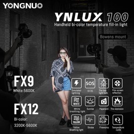 Yongnuo YNLUX100 LED Video Light, with 19V5.26A AC Adapter, Continuous LED Lighting 3200-5600K Bi Color, CRI95+, 12188Lux@1M, 2.4G Wireless Remote Control for Portrait, Outdoor Shooing, YouTube