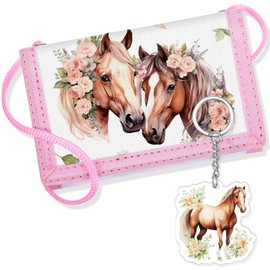 Hestya Children's Neck Pouch, Triple Folded Wallet with Key Ring, Purse for Hanging, Gift for Boys and Girls (Horse), multicoloured, Standard size, horse