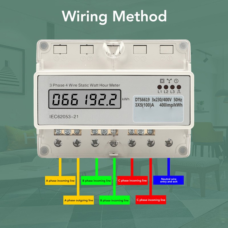 Electric 3 Phase 4 Wire Energy Meter Guide Rail LCD