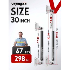 Vepagoo 30 Inch Gas Struts 67Lb/298N Shock with Mounting Brackets, Lift Supports for RV Bed Storage Travel Trailer Truck Bed Cover Basement Heavy Duty Lid Springs (Fit 53lb-74lb Lid), 2pcs (1pair)