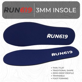 Run 619 Zero Drop - Plantillas para zapatos con forma tradicional, forma de pie, ancho regular, delgadas, firmes, planas, Azul, Size B - Men's 5-6 / Women's 5-7