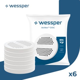 Wessper Disc Filter for Water Bottle and Jug, Water Bottle Filter with Activated Carbon, Replacement for Brita Microdisc Bottles and Carafes, Reduces Chlorine and Heavy Metals - Pack of 6